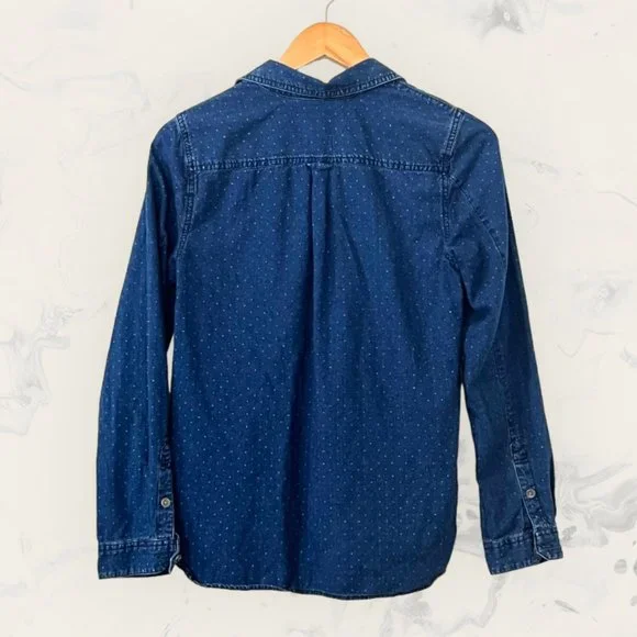 Madewell Men's Top Blue Denim Polka Dot Long Sleeve Half Button Size S Pocket - Picture 2 of 7